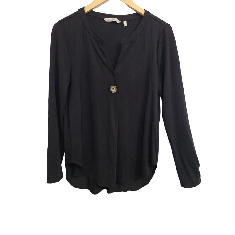 Soft Surroundings Women's Size Small Long Sleeve Black 1‎ Button Tunic Top